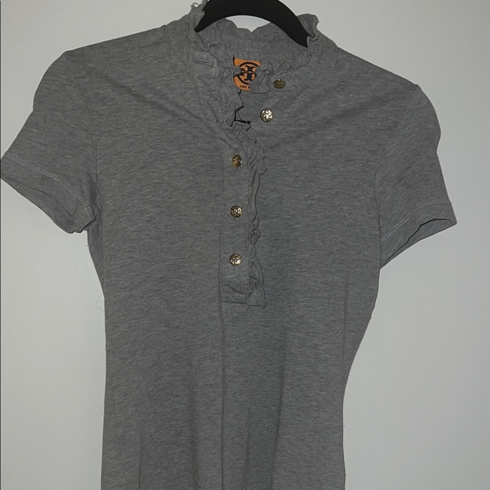 Gray Short Sleeve Ruffled Top